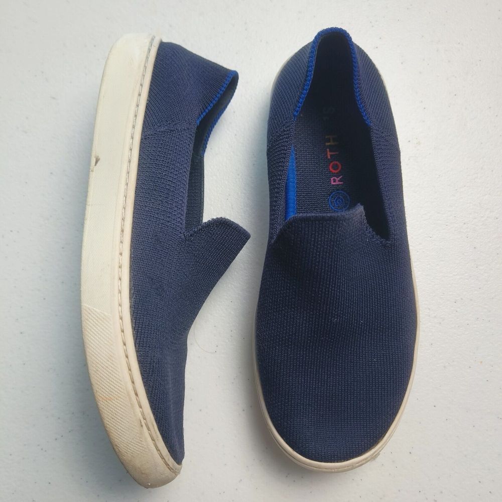 Rothys The Sneaker Navy Blue Slip On Knit Flats Shoes Womens Size 7.5